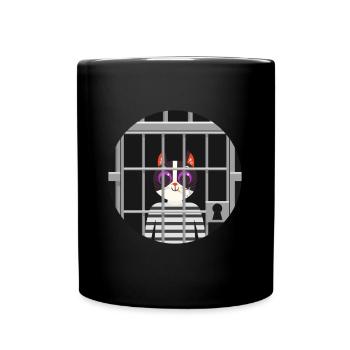 Süße Katze Gefängnis Knast Hinter Gittern Böse - Tasse einfarbig - Schwarz - Vorne