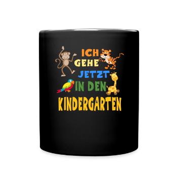 Kindergarten Kita Zoo Monkey Tiger Giraffe Parrot - Full Colour Mug - black - Front