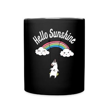 Einhorn Schaukelt am Regenbogen Kinder T-Shirt - Tasse einfarbig - Schwarz - Vorne