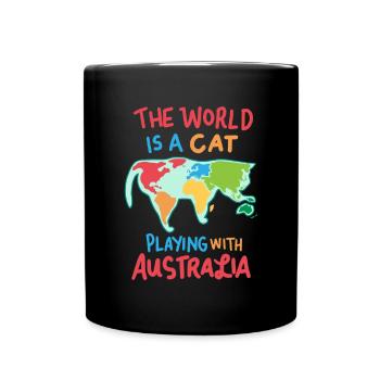Le monde est un chat et joue avec l'Australie - Mug uni - noir - Devant
