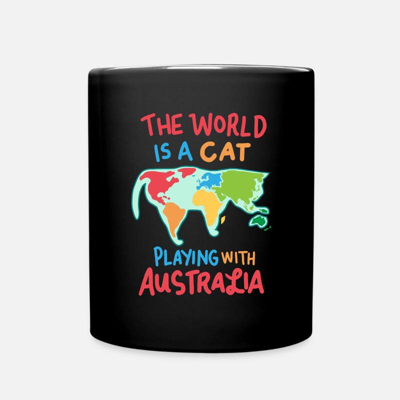 Le monde est un chat et joue avec l'Australie - Mug uni - noir