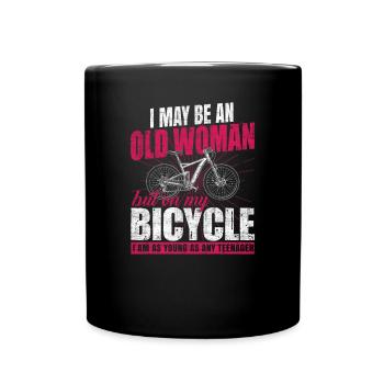 Bicycle Old Lady Woman Jung - Full Colour Mug - black - Front