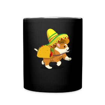 Corgi liebt Taco und Sombrero Mexiko Geschenk - Tasse einfarbig - Schwarz - Vorne