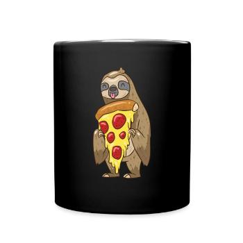 Faultier liebt Pizza Tierfreunde Geschenk - Tasse einfarbig - Schwarz - Vorne
