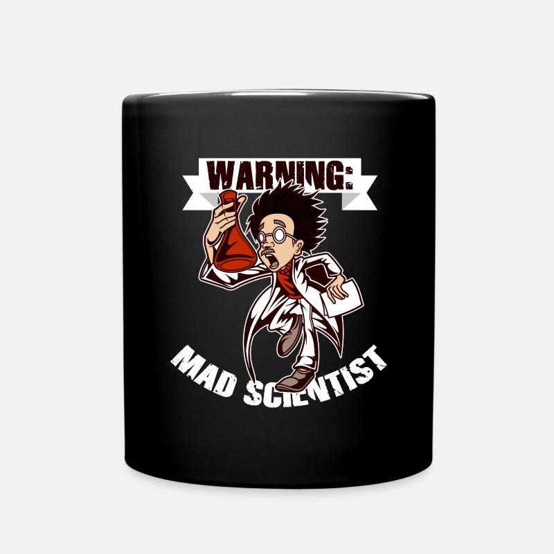 Warning Mad Scientist Cartoon Lab Humor - Full Colour Mug - black
