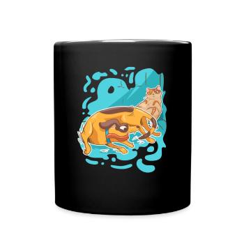 Lustiger Hund Dicke Katze Kater Meme Geschenk - Tasse einfarbig - Schwarz - Vorne