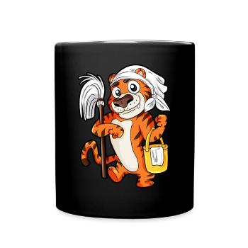 Tiger Haushalt Hausmann Hausfrau Putzen Geschenk - Tasse einfarbig - Schwarz - Vorne