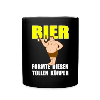 Bier formte diesen tollen Körper - lustiges Bier - Tasse einfarbig - Schwarz - Vorne