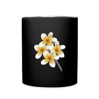 White yellow flowers on a stalk Plumeria temple tree - Full Colour Mug - black - Front