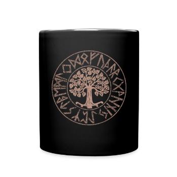 Yggdrasil Baum des Lebens Futhark Runen Wikinger - Tasse einfarbig - Schwarz - Vorne