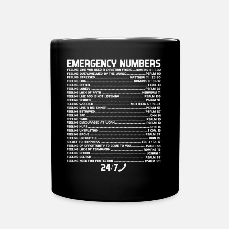 Bibel Notruf Emergency Numbers Glaube - Tasse einfarbig - Schwarz