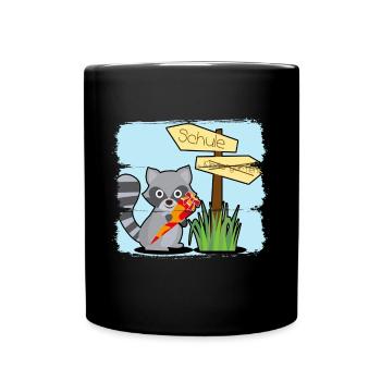 Einschulung Schule Waschbär Zuckertüte - Tasse einfarbig - Schwarz - Vorne