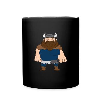 Wikinger mit Helm und Schwert, Barbar, Skandinavie - Tasse einfarbig - Schwarz - Vorne
