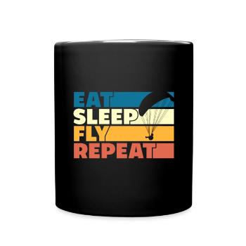 Eat Sleep Fly Repeat Retro Style - Tasse einfarbig - Schwarz - Vorne