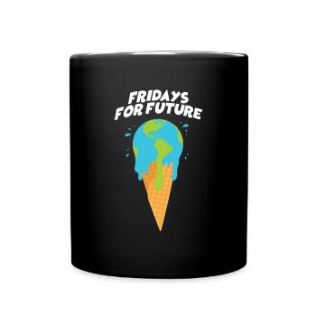 Fridays For Future - Welt als Eiskugel schmilzt - Tasse einfarbig - Schwarz - Vorne
