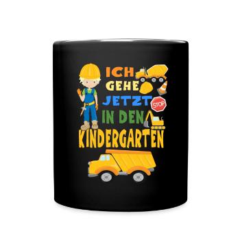 Kindergarten Kita Baustelle Baufahrzeuge - Tasse einfarbig - Schwarz - Vorne