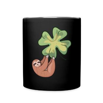 Funny Sloth Hanging From A Four Leaf Clover Shirt - Full Colour Mug - black - Front