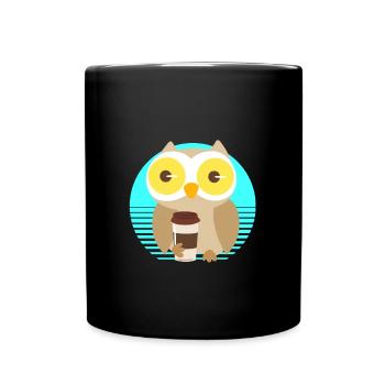 Kaffee Eule Uhu Müde Trinken Lustig - Tasse einfarbig - Schwarz - Vorne