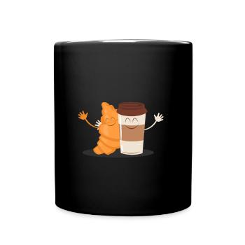 Kaffee Croissant Lecker Essen Trinken Spruch - Tasse einfarbig - Schwarz - Vorne