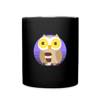 Kaffee Eule Uhu Müde Trinken Lustig - Tasse einfarbig - Schwarz - Vorne