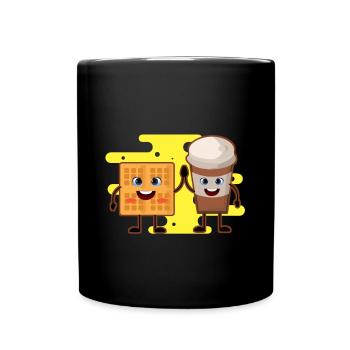 Waffel Kaffee Lecker Essen Trinken Süß - Tasse einfarbig - Schwarz - Vorne