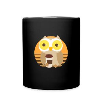 Kaffee Eule Uhu Müde Trinken Lustig - Tasse einfarbig - Schwarz - Vorne