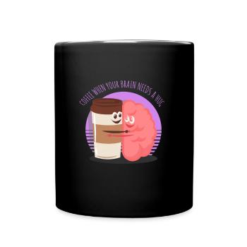 Kaffee Gehirn Trinken Spruch Lustig - Tasse einfarbig - Schwarz - Vorne