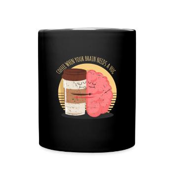 Kaffee Gehirn Trinken Spruch Lustig - Tasse einfarbig - Schwarz - Vorne