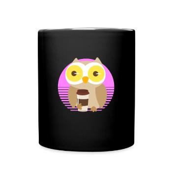 Kaffee Eule Uhu Müde Trinken Lustig - Tasse einfarbig - Schwarz - Vorne