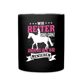 Reiter Reiten Pferd Pferdespruch Pferde Reitschule - Tasse einfarbig - Schwarz - Vorne
