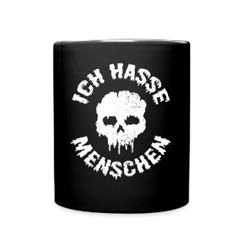 Ich hasse Menschen Totenkopf Skull Schädel Böse - Tasse einfarbig - Schwarz - Vorne