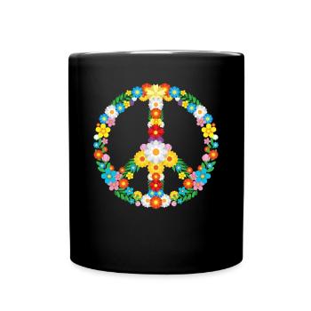 Peace Freedom Love Produkt 70er Jahre 60er Jahre Hippie-Blumen - Tasse einfarbig - Schwarz - Vorne