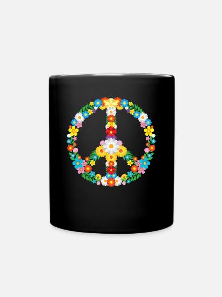 Peace Freedom Love product 70s 60s Hippie Flowers - Full Colour Mug - black