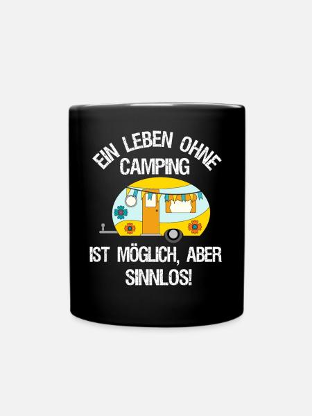 Camping Camper Campingfan Geschenk Retro Wohnwagen - Tasse einfarbig - Schwarz