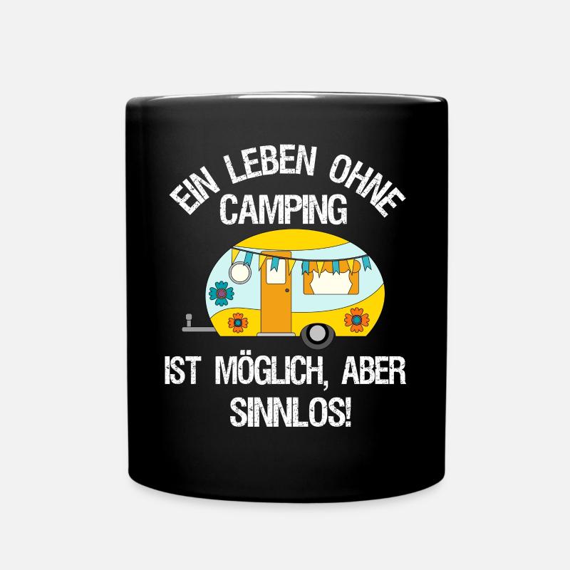 Camping Camper Campingfan Geschenk Retro Wohnwagen - Tasse einfarbig - Schwarz