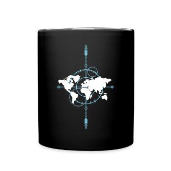Tolle Weltkarte mit Kompass Geschenk für Reisende - Tasse einfarbig - Schwarz - Vorne