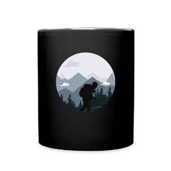 Wandern, Bergsteigen, Wanderer Silhouette - Tasse einfarbig - Schwarz - Vorne
