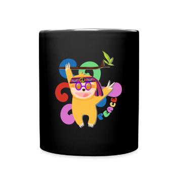 Sloth Lazy Peace Free Hippie Bund Funny - Full Colour Mug - black - Front