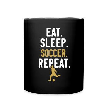 Fußball Lustige Coole Sprüche Repeat - Tasse einfarbig - Schwarz - Vorne