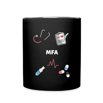 Arzthelferin MFA Stethoskop Pillen QM Spritze - Tasse einfarbig - Schwarz - Vorne