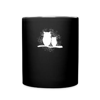Zwei niedliche Eulen auf einem Ast Geschenk - Tasse einfarbig - Schwarz - Vorne