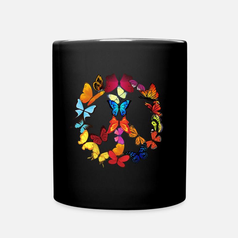 Peace - Frieden Schmetterling 70er Retro Freiheit - Tasse einfarbig - Schwarz