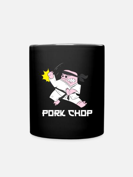 Karate pig pork chop - Full Colour Mug - black