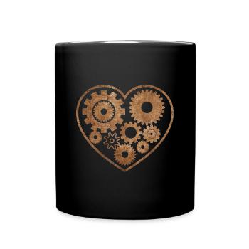 Steampunk heart with gears - Full Colour Mug - black - Front