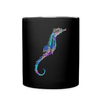 Psychedelic Sea Horse Surreal Trippy Ocean Life - Full Colour Mug - black - Front