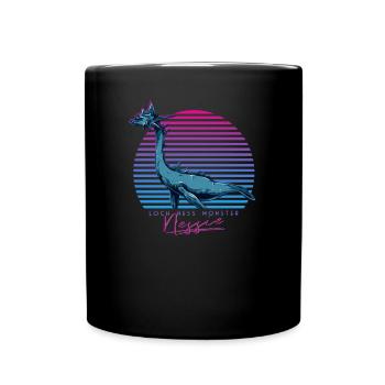 Vintage Retro Neon 80s Loch Ness Monster Nessie - Full Colour Mug - black - Front