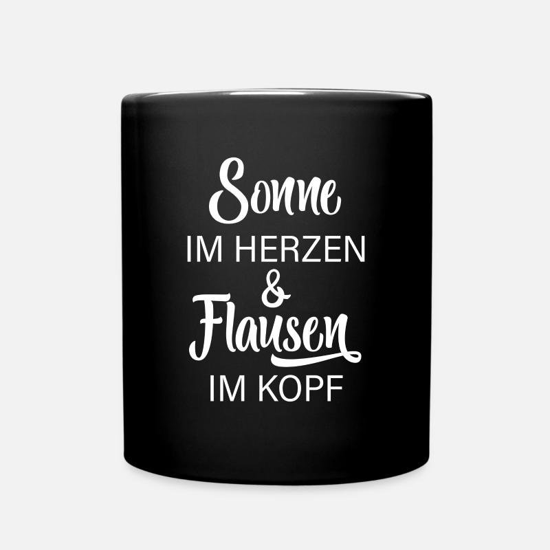 Sonne Im Herzen & Flausen Im Kopf - Tasse einfarbig - Schwarz
