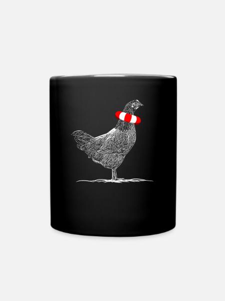 Lustiges Huhn Hühner mit Schwimmring Urlaub - Tasse einfarbig - Schwarz