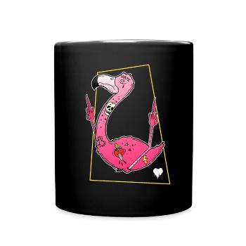 Flamingo Mittelfinger Tattoos Böse Lustig - Tasse einfarbig - Schwarz - Vorne
