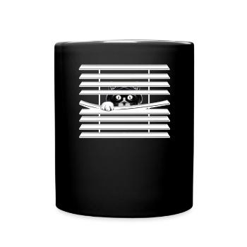 Neugierige Schwarze Katze Lustiges Katzenshirt - Tasse einfarbig - Schwarz - Vorne
